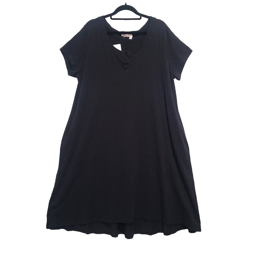 Fresh Produce shift Cotton tshirt Dress XXL Black NWT Lagenlook Pockets 2XL